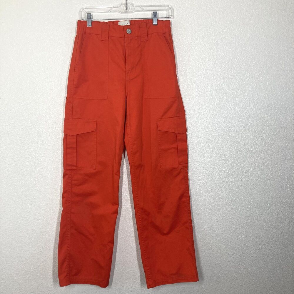 BDG Cargo Pants 27 Orange Zip Fly Straight Leg Elastic Waist